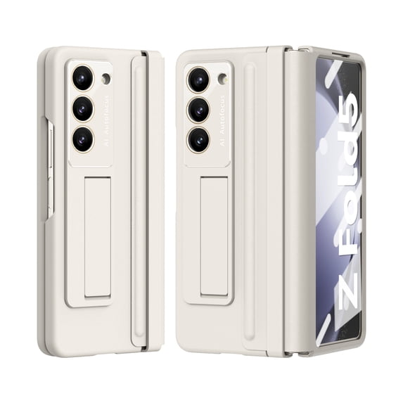 Matte Slim Case for Samsung Galaxy Z Fold 5 Case wth Glass Screen Protector, Ultra Thin Lightweight Kickstand Magnetic Hinge Protective Phone Case for Samsung Galaxy Z Fold 5 5G, White