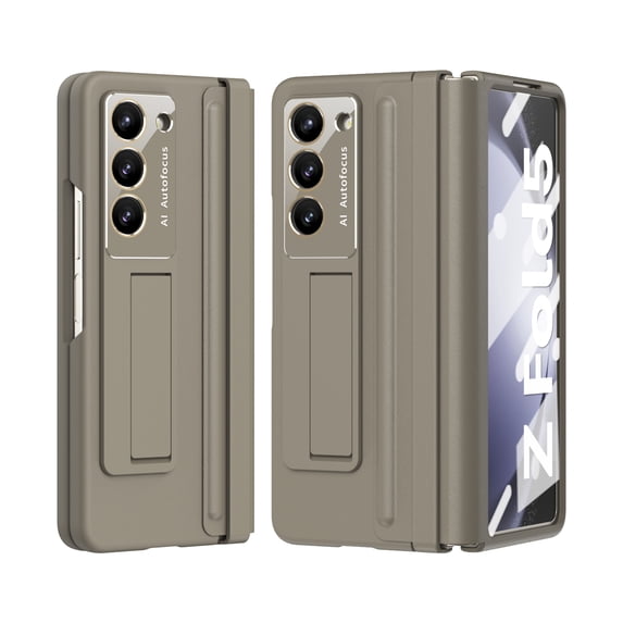 Matte Slim Case for Samsung Galaxy Z Fold 5 Case wth Glass Screen Protector, Ultra Thin Lightweight Kickstand Magnetic Hinge Protective Phone Case for Samsung Galaxy Z Fold 5 5G, Brown