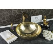 Handmade Matte Solid Brass Bathroom Sink | 16" Hammered Oval Vessel with Drain Cap