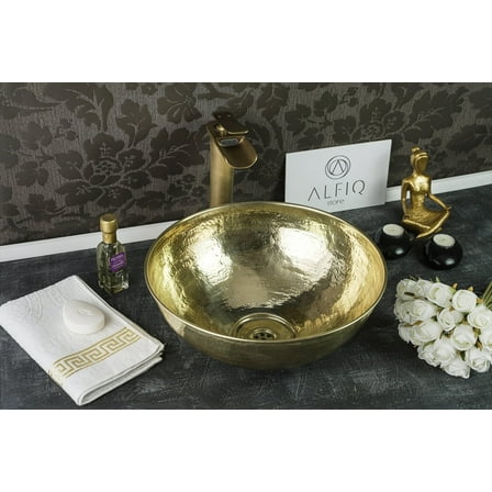 Handmade Matte Solid Brass Bathroom Sink | 16" Hammered Oval Vessel with Drain Cap