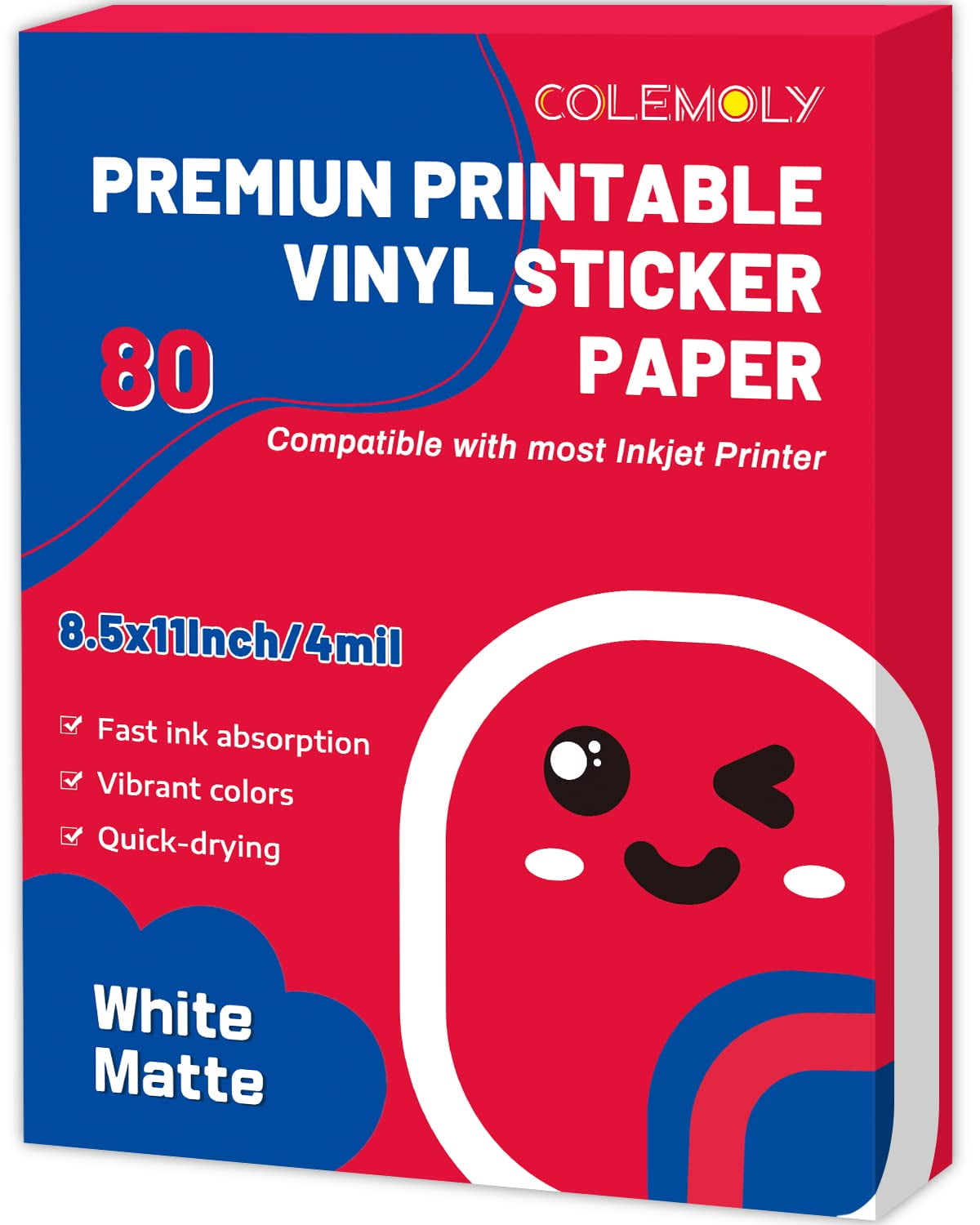 Matte Sticker Paper Printable Vinyl for Inkjet Printer 80 Sheets White