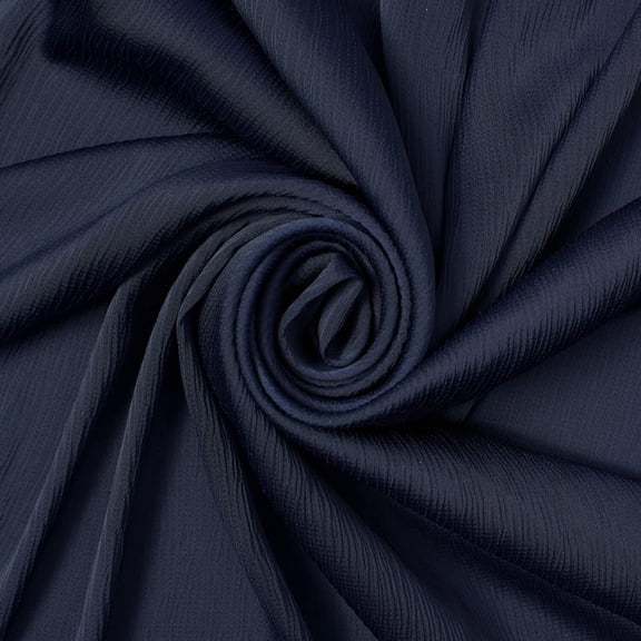 Matte Striped Crinkle Stretch Satin Polyester Spandex Medium Weight 150 GSM Fabric By The Yard For Sewing, Crafting, & DIY Projects - Navy Blue, 1 Yard