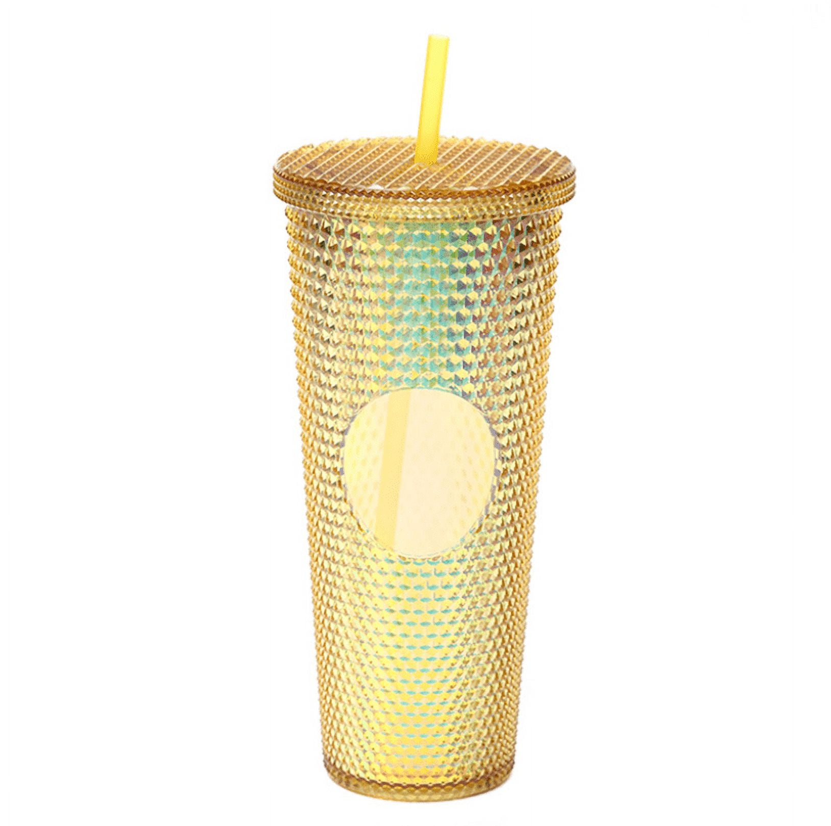 cuteolivia Studded Tumbler With Lid and Straw Crystal Water  Bottle Stainless Steel Double Wall Water Cup With Straw Cleaning Brush  Tumblr For Women Girls Gift (16.9 oz 500 ml, AB