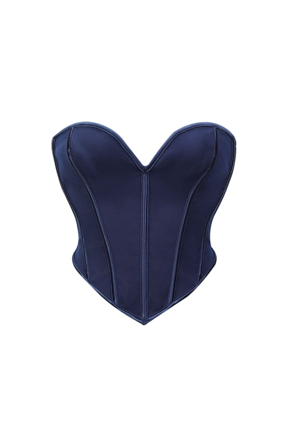 Matte Textured Corset Top Strapless Court Style Shaping Bodice Sculpting Fitted Basque Outwear Body Shaper Camisole Navy L