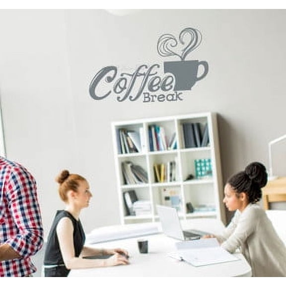 Matte Vinyl Wall Decal Sayings for Kitchen Wall Décor - Coffee Break Kitchen Wall Stickers Quote Decals for Wall - Die-Cut Vinyl Wall Art 30x18- Inch Storm Gray