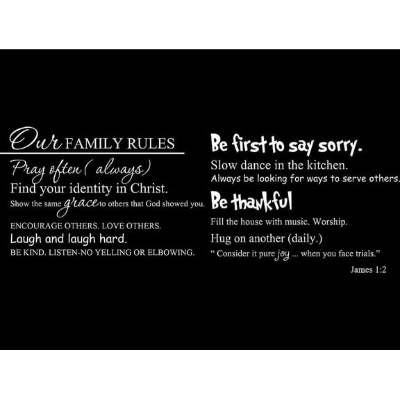 Matte White 37" x 50" Our Family Rules... Vinyl wall art Inspirational quotes and saying home decor decal sticker