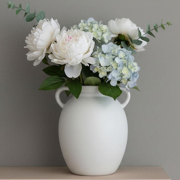 Matte White Ceramic Jug Vase with Handles - Farmhouse Nordic Style Vase for Dried Fresh Flowers, Living Room Tabletop Home Decor (Pitcher-Shaped-8''dx9''h)