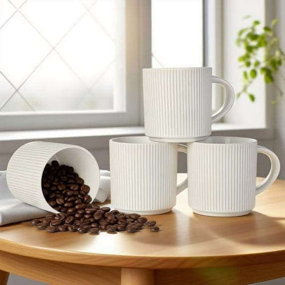 Matte White Coffee Mugs Set of 4, 12 Ounce Mug with Handles, Ceramic Stoneware Catering Coffee Cups, Porcelain Mugs Sets for Coffee, Tea, Hot Cocoa, Milk, Microwave and Dishwasher Safe