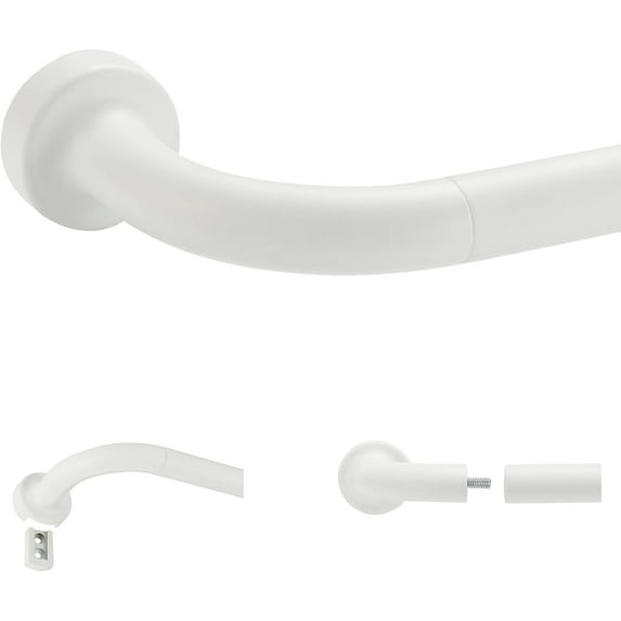 Matte White Disc Curtain Rods, 48-84 Inches Window Drapery Rod,Adjustable Room Darkening Curtain Rod with Aluminum Finials and Brackets,Wrap Around Design