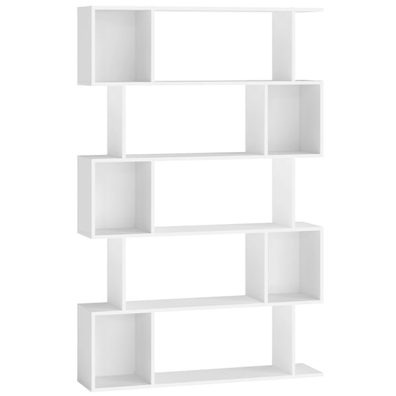 Matte White Geometric Bookcase, Freestanding Display Shelf And Room Divider, 5-Tier Decorative Storage Shelving