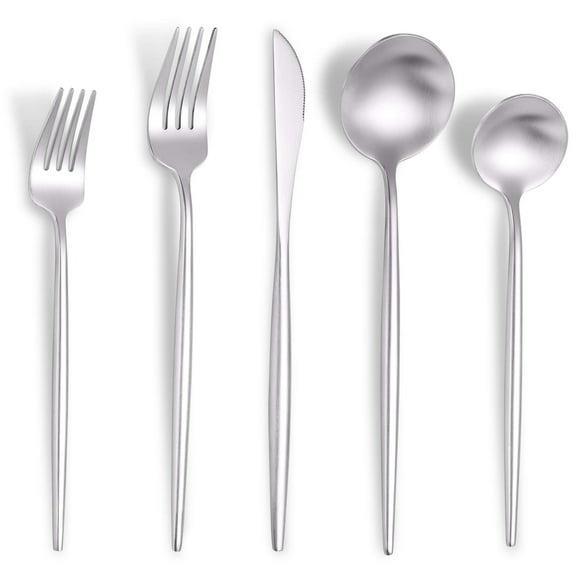 Matte White Gold Silverware Set,Modern Stainless Steel Flatware Set,30 Pieces Cutlery Set Service for 6,Tableware Utensil Set for Home and Restaurant, Satin Finish, Dishwasher Safe