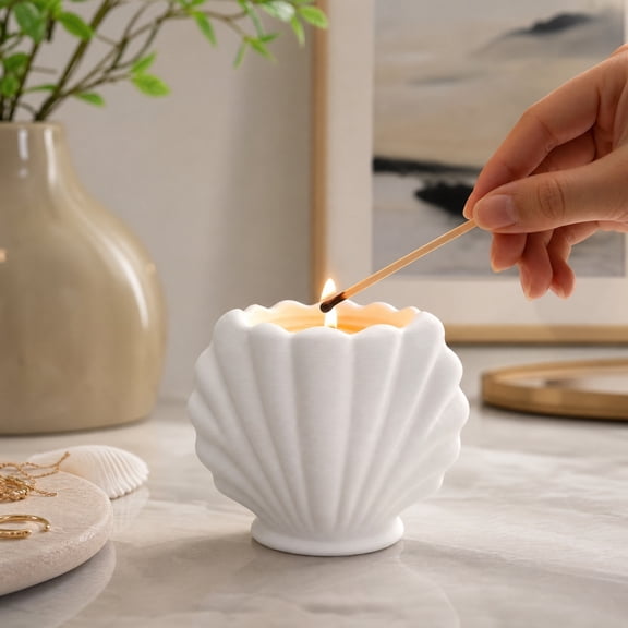 Matte White Seashell Plastic Candle Scallop, Plastic Construction and Plastic Material, Gift Giving, for Home and Everyday Practical Use, for Household and Personal Applications