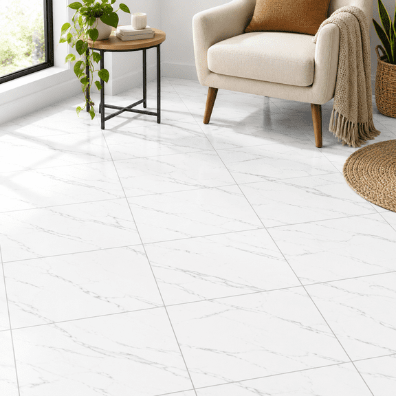Matte White Vein Marble 12x12 Inch 40-pack Peel and Stick Vinyl Floor Tiles