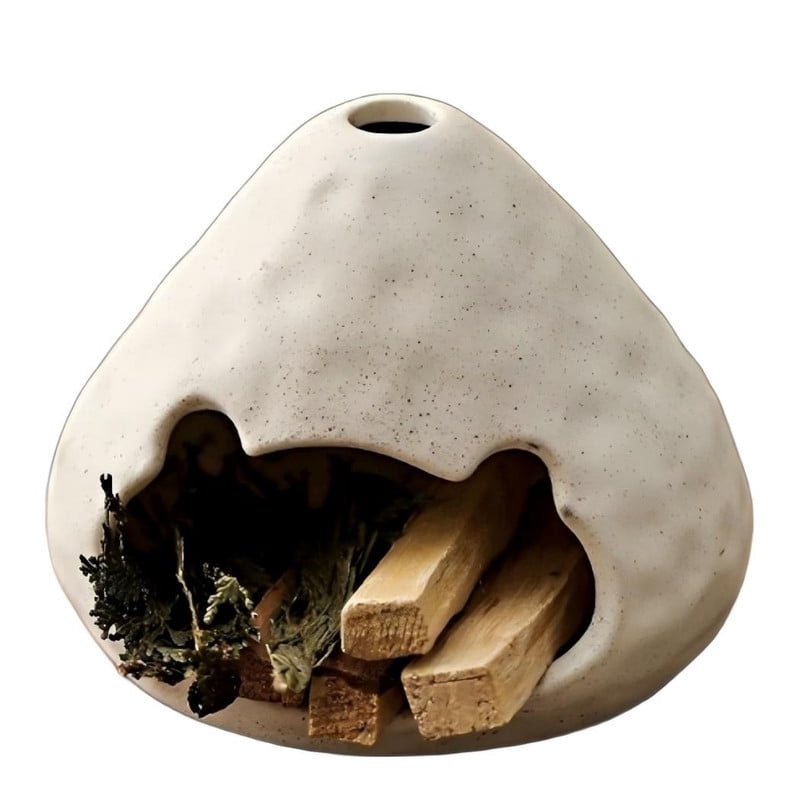 Matte White Volcano Palo Santo Holder - Ceramic Incense Burner with Ash Catcher, Wabi-Sabi Style Palo Santo Holder Stick Holder for Smudging, Meditation, Yoga & Rustic Home Decor