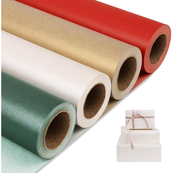 Matte Wrapping Paper,Solid Color Pearly-Lustre Paper-4 Roll,17 Inches X 32.8 Feet Per roll.Gift Wrapping Paper,Perfect for Wedding,Valentine's Day,Birthday,Halloween,Christmas,Baby Shower