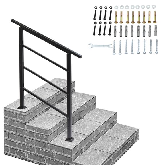 Matte black 1-3 step adjustable straight courtyard staircase handrail (same as 66442124)