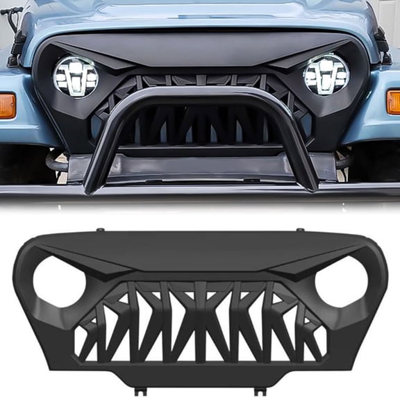 Matte black Front Shark Style Grill Front Bumper Grille Guard for 1997-2006 Jeep Wrangler TJ