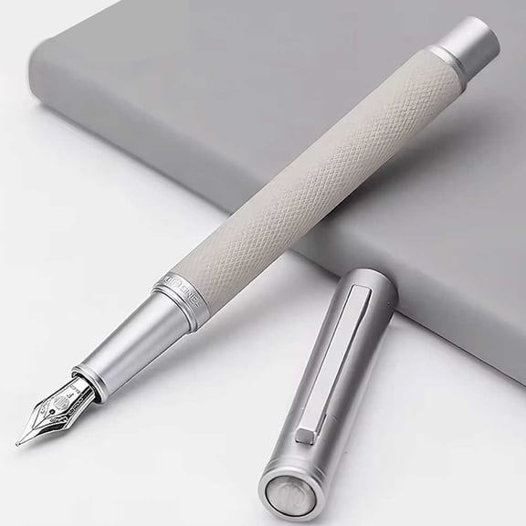 Matte black fountain pen with titanium extra fine nib - Classic design with metal barrel and non-slip rubber surface - Smooth writing experience, professional use and stylish office stationery