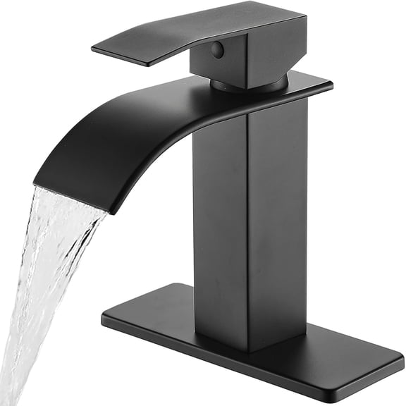 Matte black modern waterfall bathroom faucet, single handle