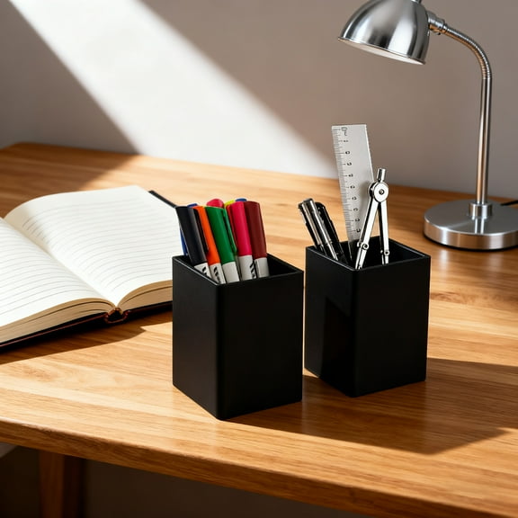 Icareful Silicone Pen Holders, Matte Black Desk Organizer Set, 2-Pack