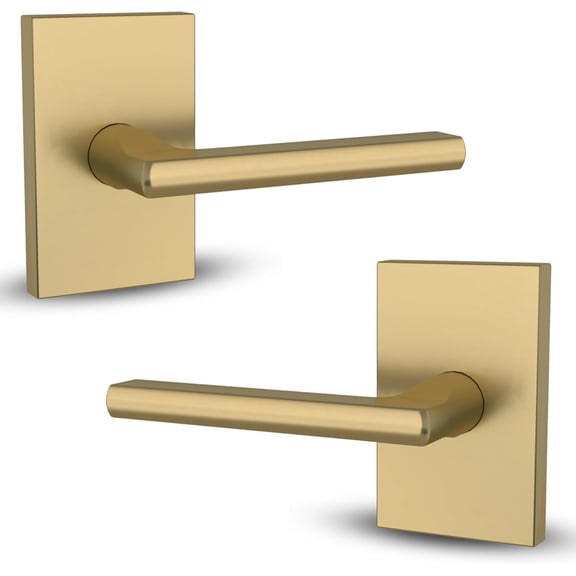 Matte door pulls, closet or French door handle set, single side door pull, non-rotating, suitable for all standard door sizes, includes screws - satin brass (set of 2)