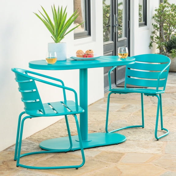 Matte teal iron bistro set / Blends well with existing outdoor elements