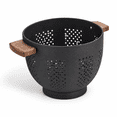 Colander Coated MatteBlack 5.5 Quart Metal Colander with Wood Handle and Stable Base ...