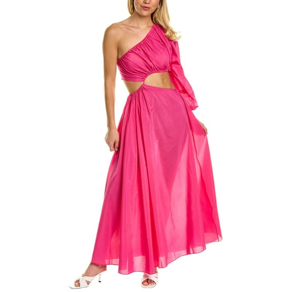 Matteau womens  One-Shoulder Silk-Blend Maxi Dress, 2, Pink
