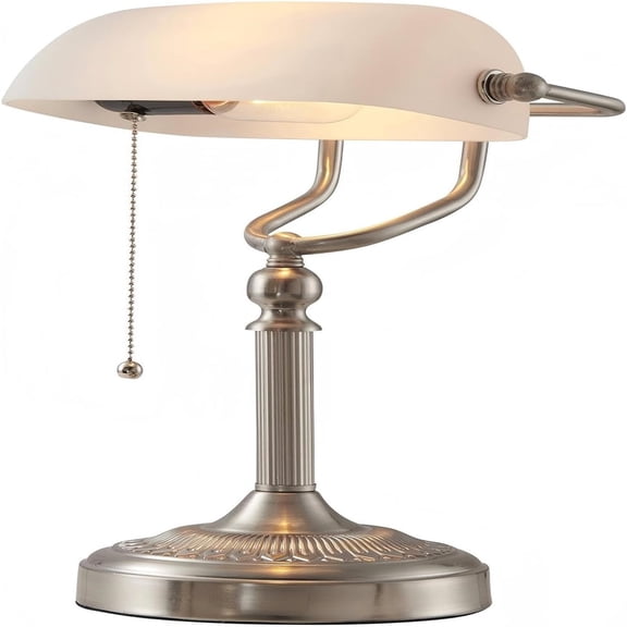 Matted Glass Desk Lamp with Pull Chain Switch Plug in Fixture