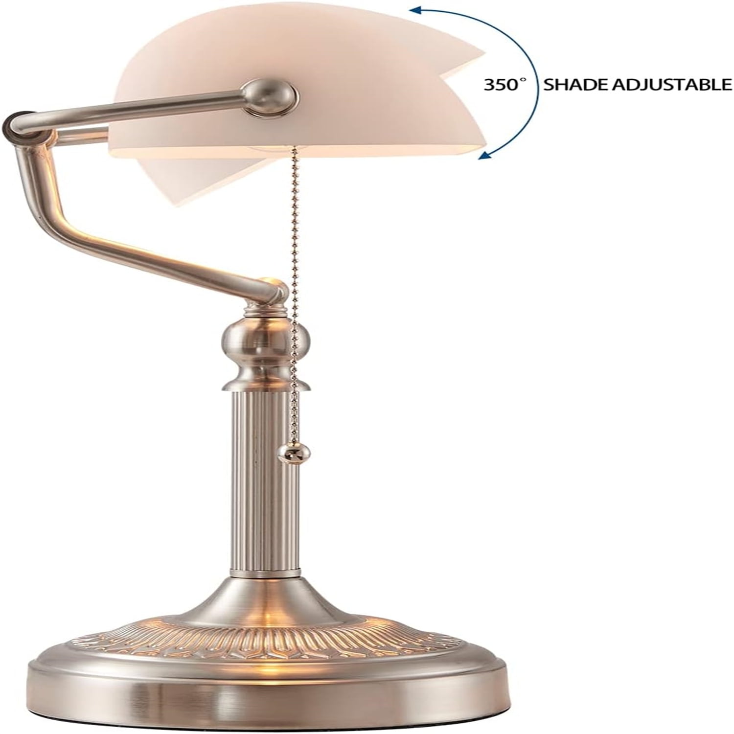 Matted Glass Desk Lamp with Pull Chain Switch Plug in Fixture