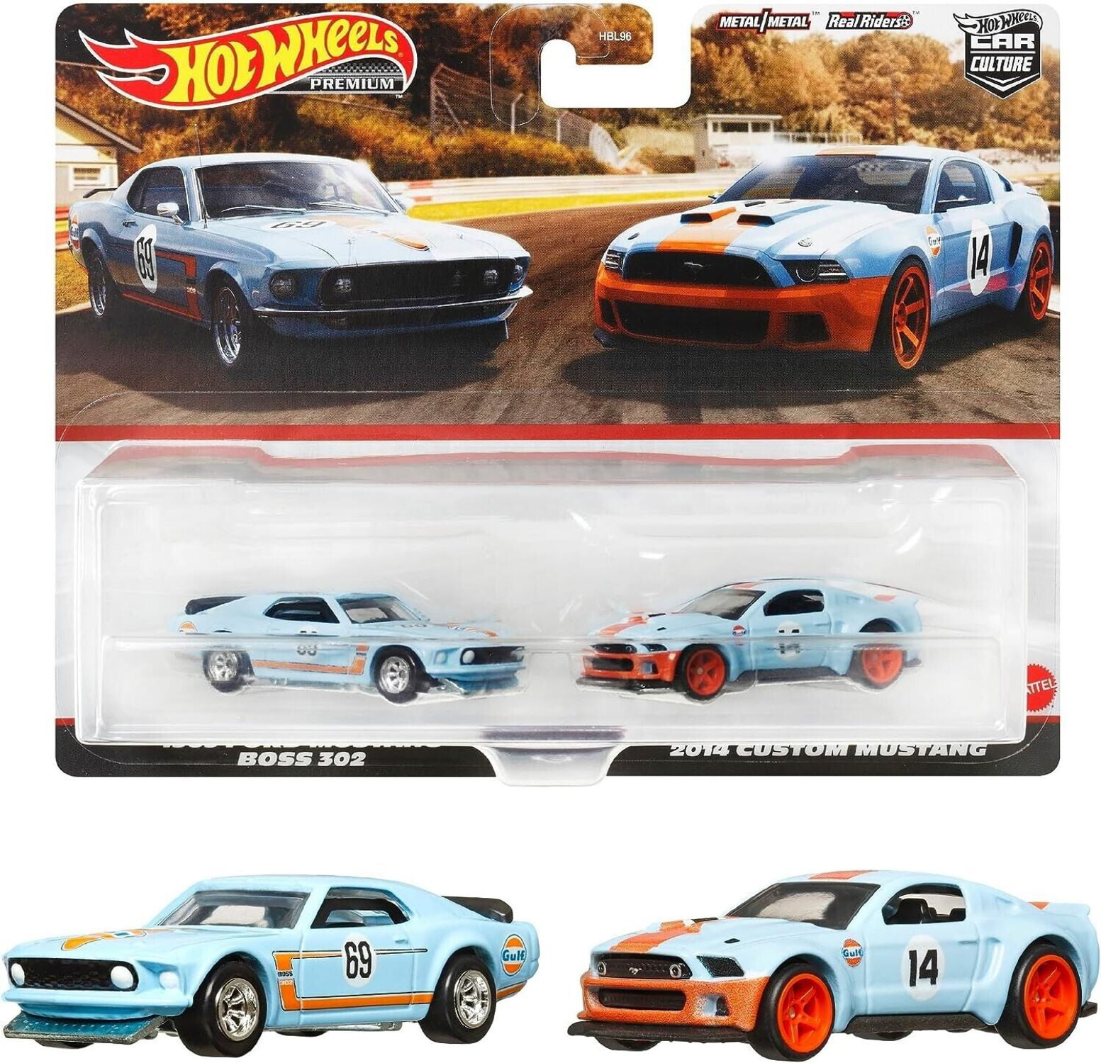 Mattel 2023 Hot Wheels Premium Car Culture 1969 ford Mustang Boss302 2014 Custom Mustang Play Vehicles, 2 Count, 3+ Yrs