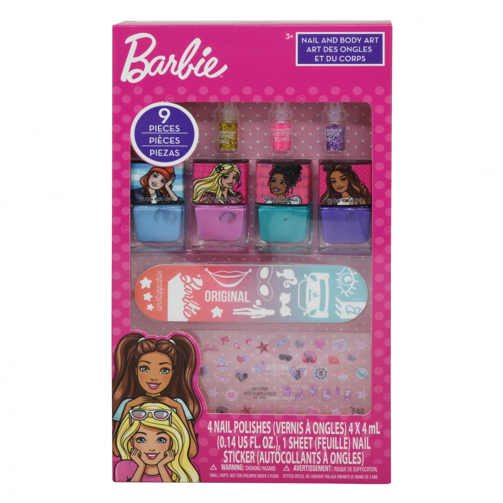 15 Piece Mattel Barbie Girls Non Toxic Nail Polish Kids Fashion Set 