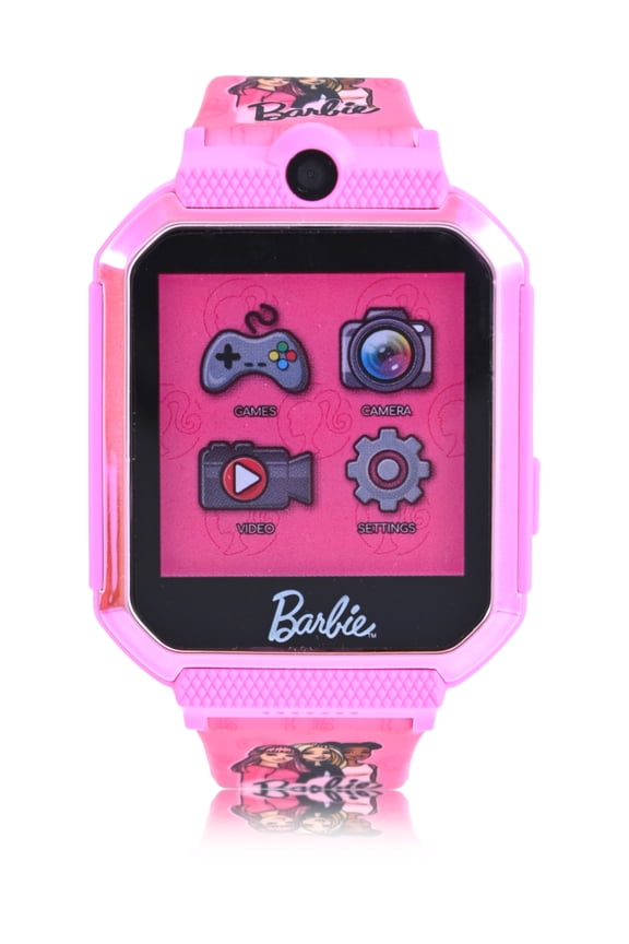 Barbie Childrens iTime Unisex Touchscreen Smart Watch with Silicone Strap and Metallic Pink Case 42MM