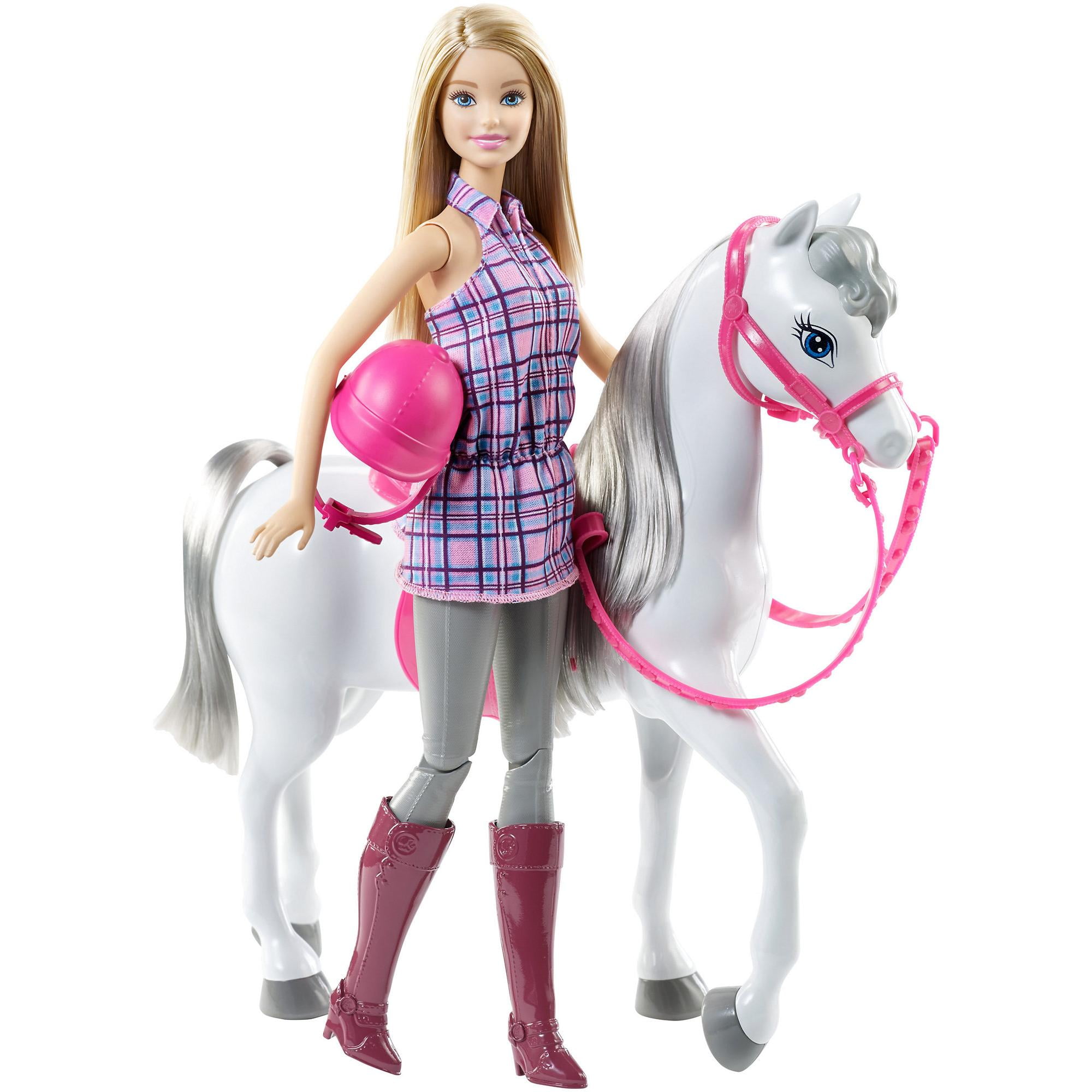Mattel Barbie Doll Saddle and Ride Gray Toy Pony Horse Kid Play Set, Pink -