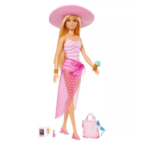 Mattel Barbie Doll with Swimsuit and Beach-Themed Accessories Toy New with Box