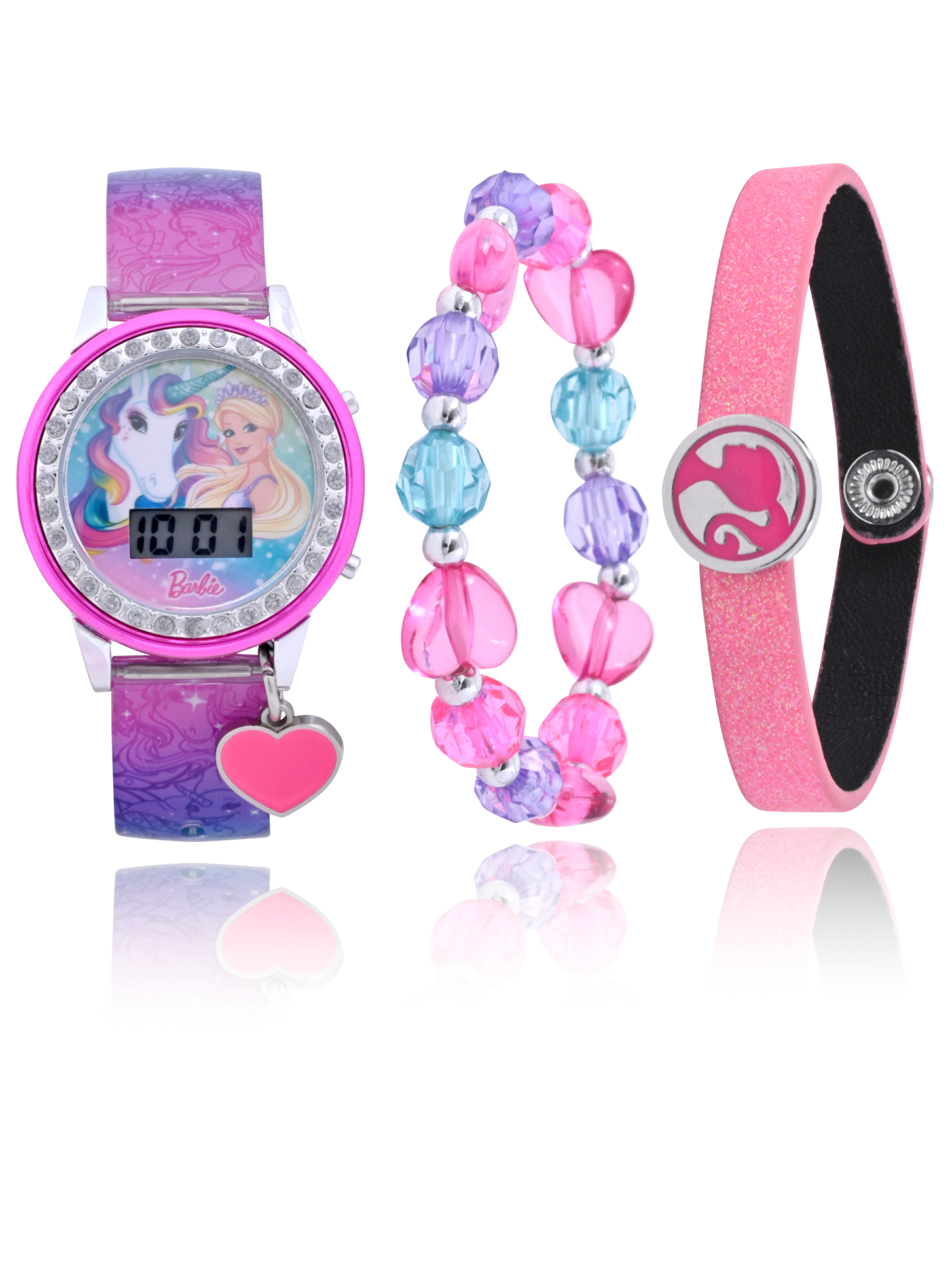 Mattel Barbie Girls Flashing LCD Pink Ombre Silicone Watch & Matching Bracelet 3 Piece Set - image 1 of 6