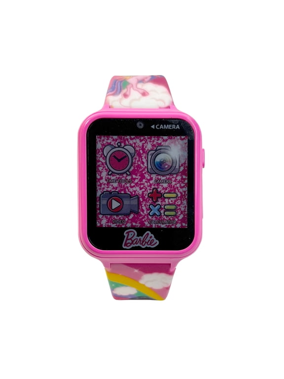 Mattel Barbie Girls Pink Printed Silicone Strap Interactive Smart Watch with Pink Case; BAB44058WM