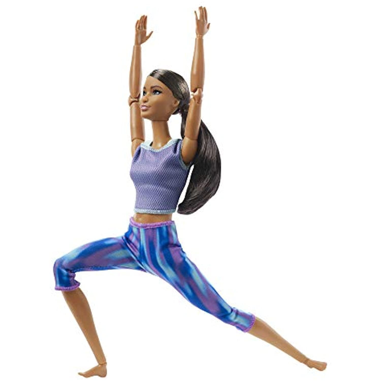 Barbie Made to Move Doll with 22 Flexible Joints Curly Brunette Ponytail Wearing Athleisure wear for Kids 3 to 7 Years Old