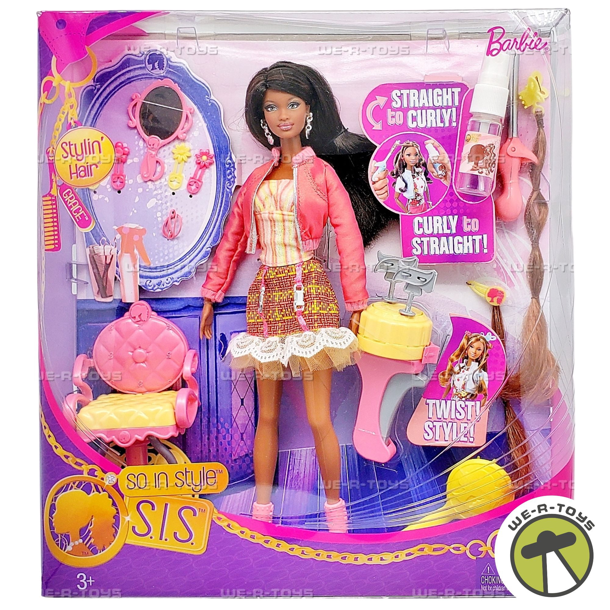 Mattel Barbie SIS Grace Doll Set Stylin Hair Curly Straight 