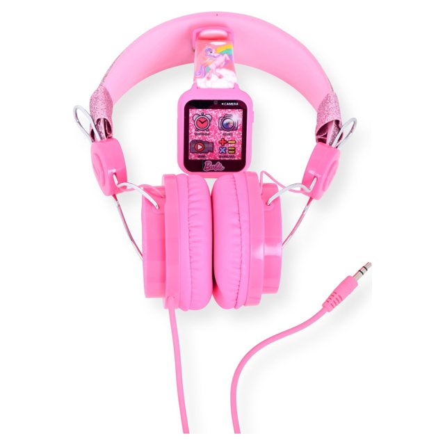 Mattel Barbie Unisex Child Headphone and Smart Watch with Silicone Strap Set in Pink (BAB40008WMC)