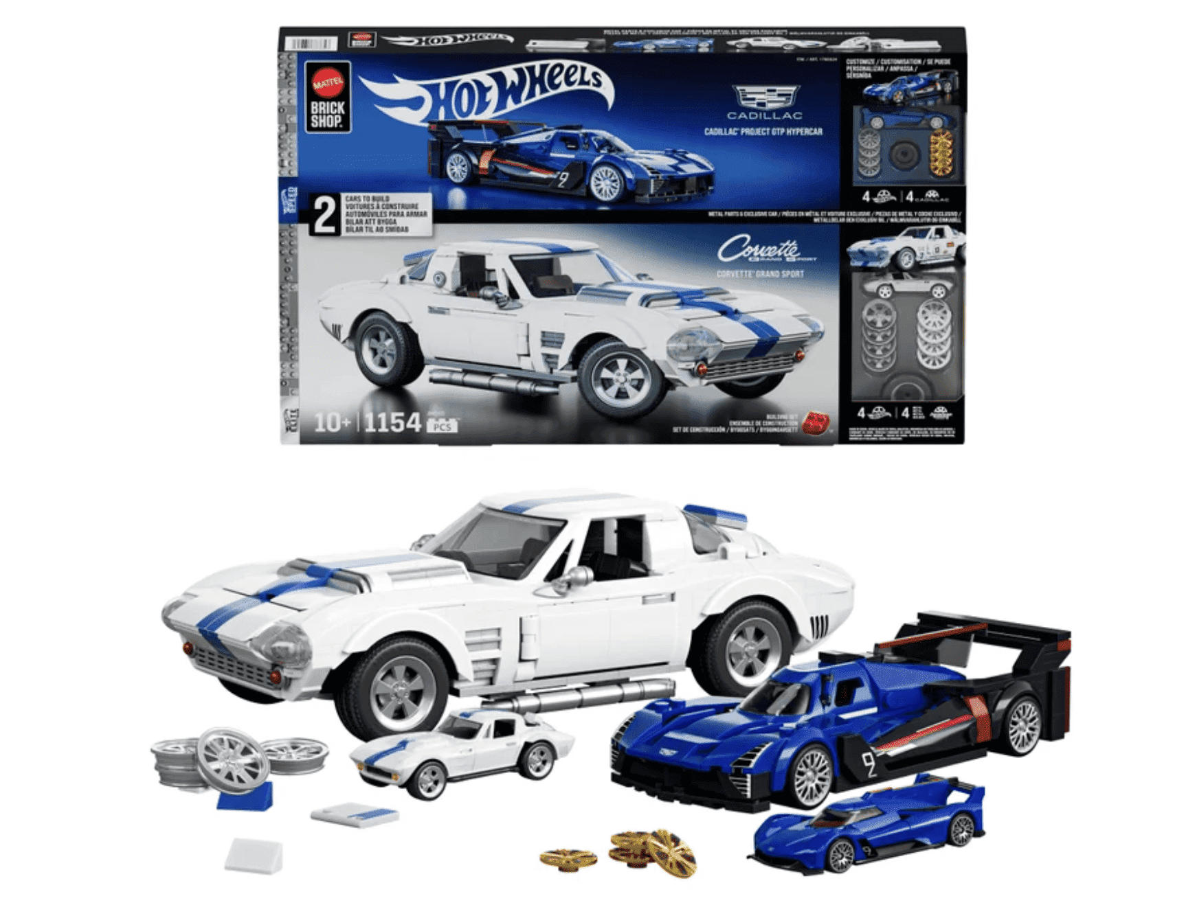 Mattel Brick Shop Hot Wheels Cadillac GTP & Corvette Bundle