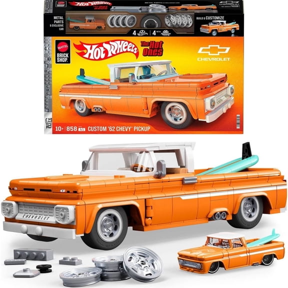 Mattel Brick Shop Hot Wheels Custom 62 Chevy Pickup Building Toy Kit for Collectors - 858pc