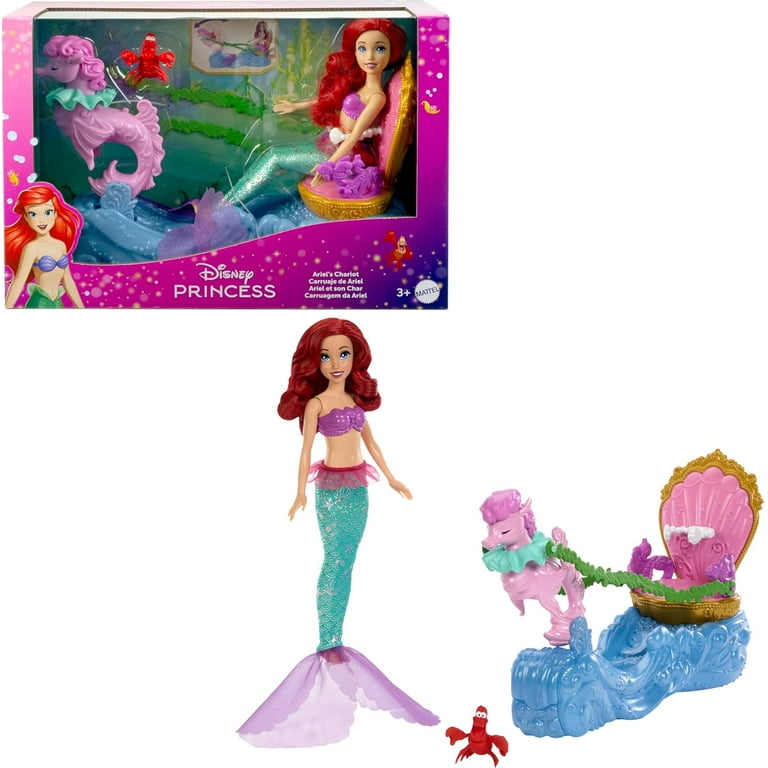 Mattel Disney Princess Ariel Mermaid Doll Rolling Chariot with