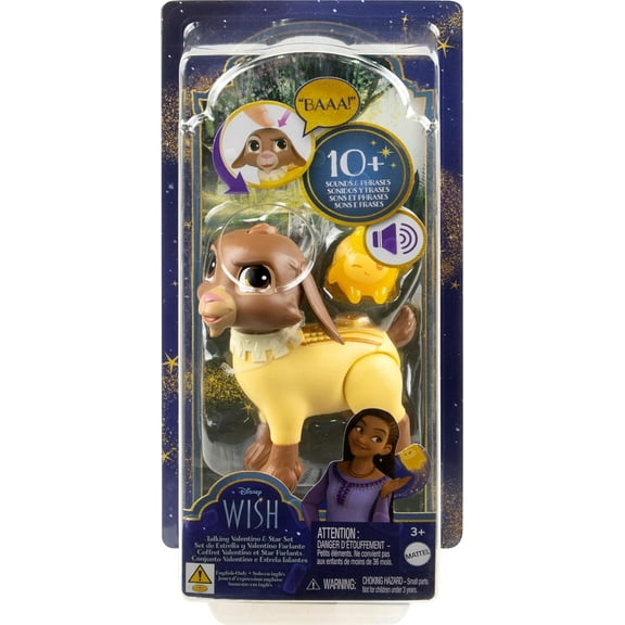 Mattel Disney Wish Dolls, Talking Valentino & Star Set, Goat Figure Speaks 10+ Sounds & English Phrases & Bends Back Legs, Inspired by The Movie