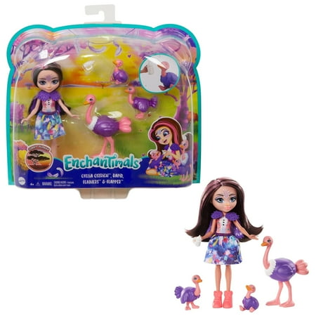 Mattel Enchantimals Family Toy Set, Ofelia Ostrich Doll (6-in) with 3 Animal Figures, Sunny Savanna Collection, Great Gift for 3-8 Year Olds