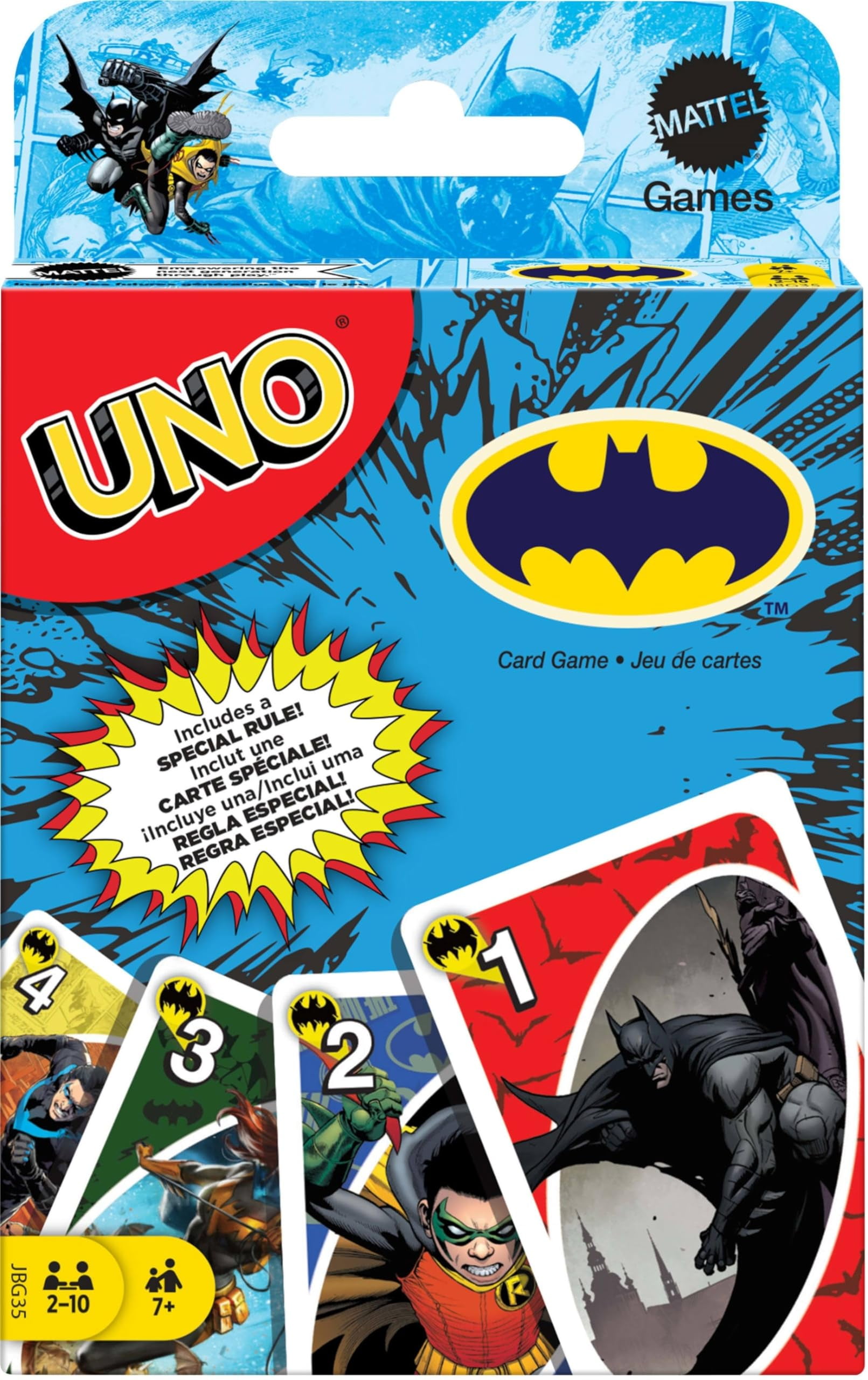 Mattel Games UNO Batman Card Game for Kids, Adults & Family with Deck & Special Rule Inspired by Batman Comics. C48