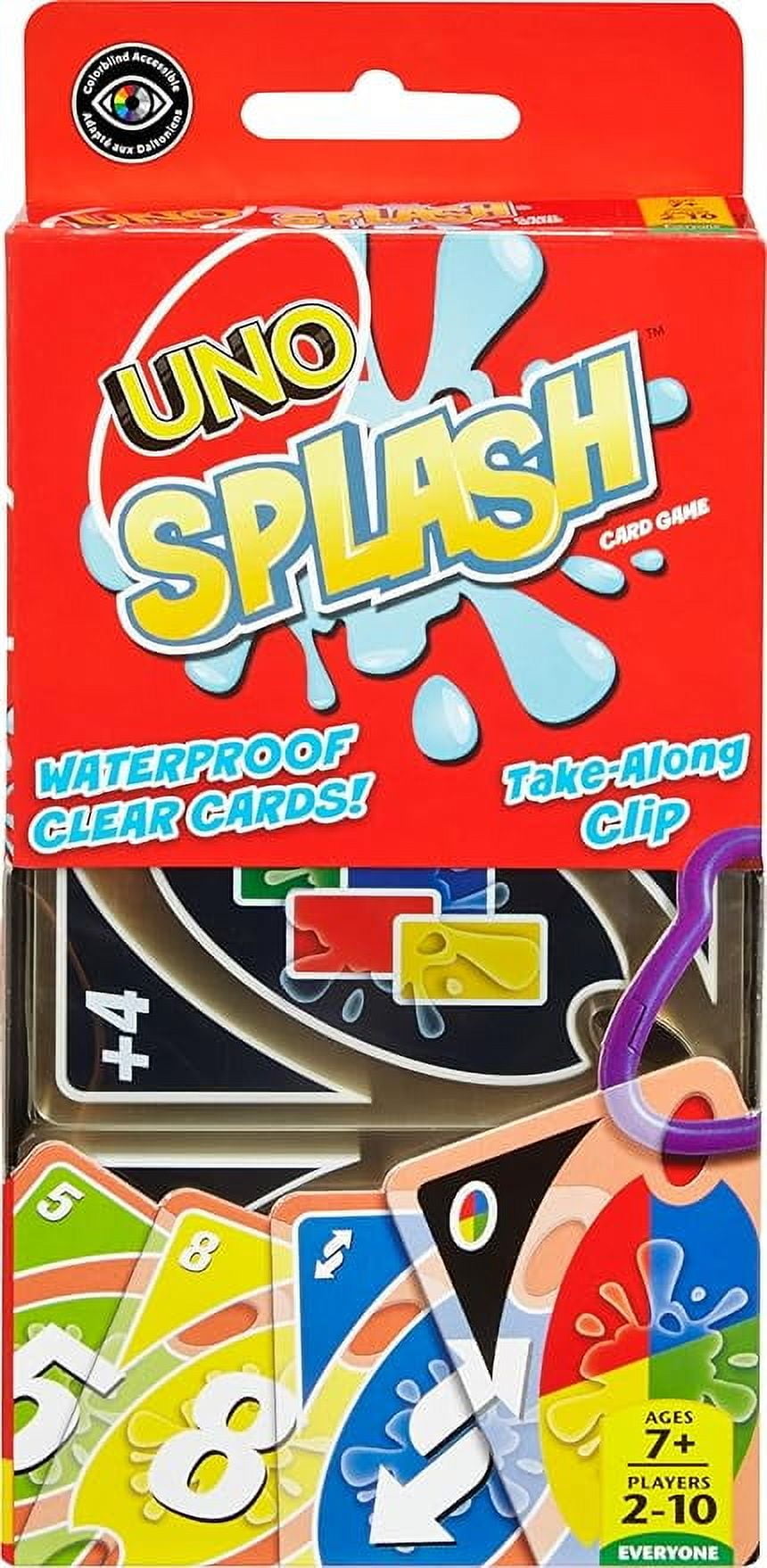 Mattel Games UNO Splash Card Game for Outdoor Camping, Travel and Family Night with Water-Resistent Plastic Cards