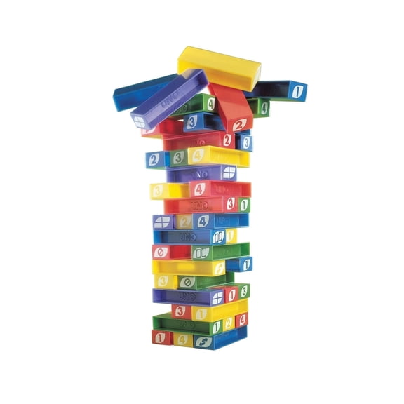 Mattel Games UNO Stacko Game for Kids and Family with 45 Colored Stacking Blocks