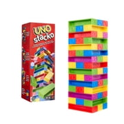 UNO Stacko Game for Kids & Family with 45 Colored Stacking Blocks & Tray for Game Nights & Parties