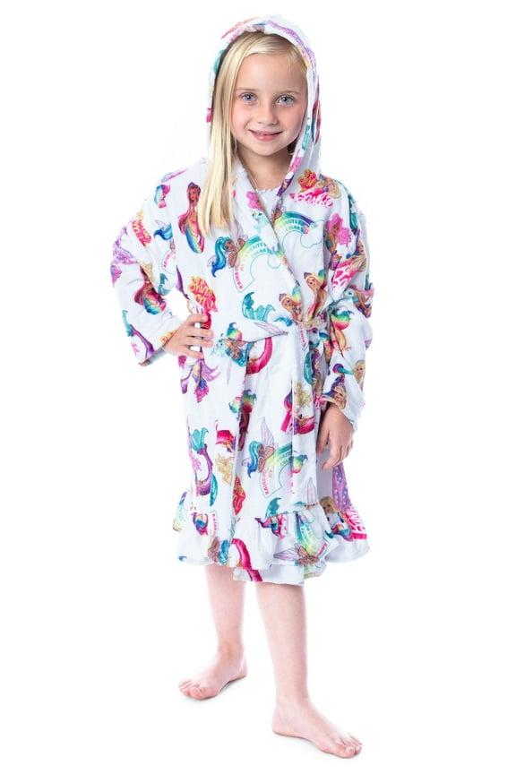Mattel Girls' Barbie Fantasy Mermaid Fairy Rainbow Ruffled Bathrobe Robe